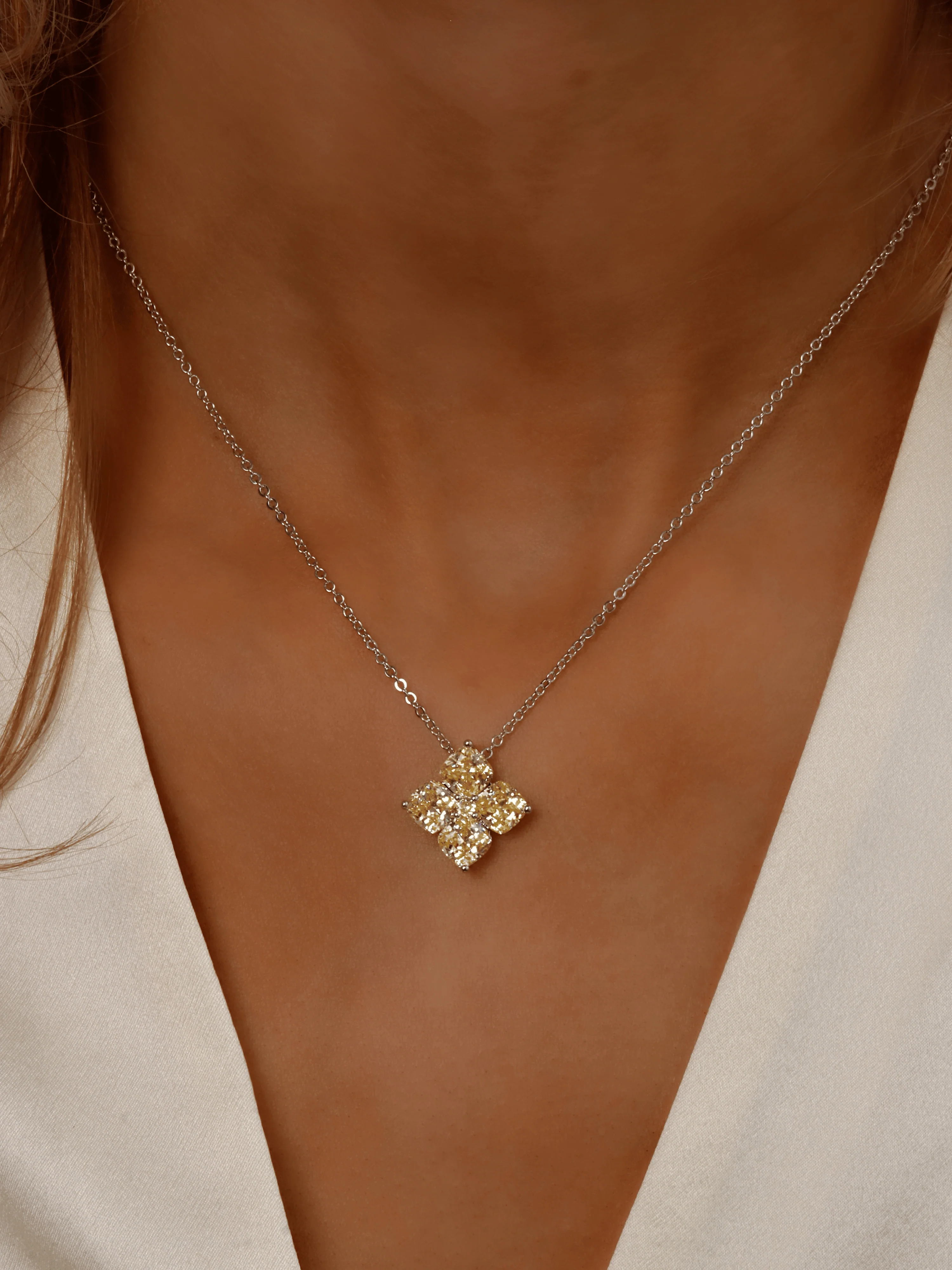 Crystal Hydrangea Necklace - Lemon Drop