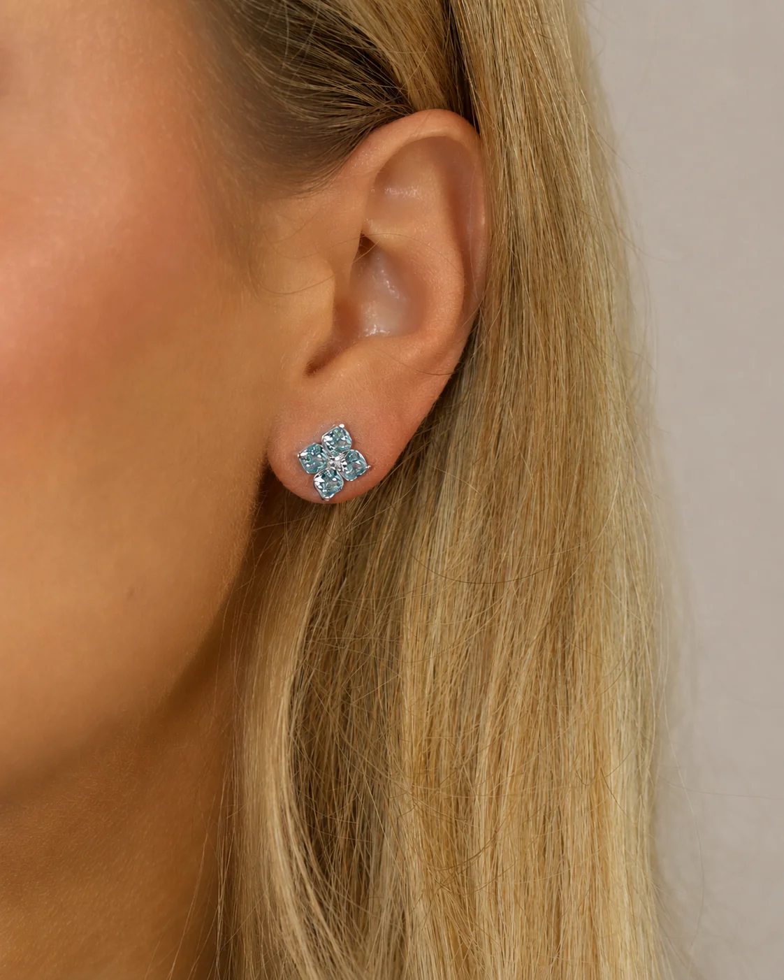 Mini Crystal Hydrangea Stud Earrings - Aqua - Image 2